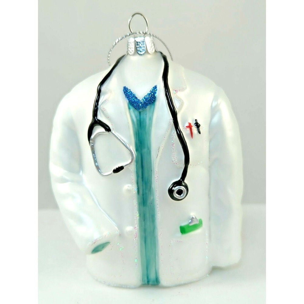 Robert Stanley Doctor Tech ER Lab Coat w Stethoscope Glass 4" Ornament NWT